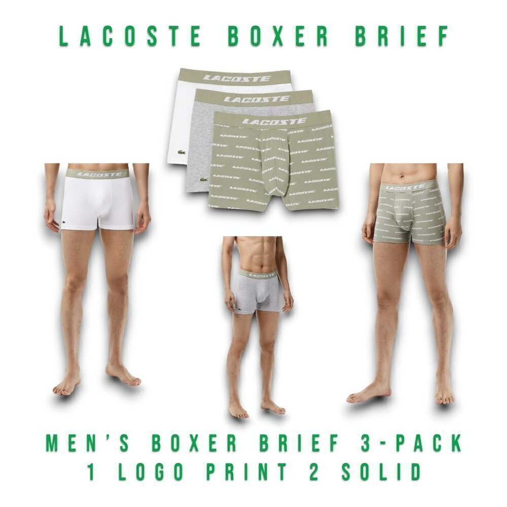 Men's Lacoste Underwear Boxer Briefs Logo Print 3-Pack Size Medium